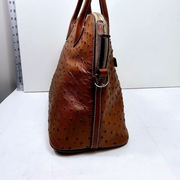 Dooney & Bourke Large Ostrich Embossed  Domed Satchel  Caramel Retail $368 - Picture 3 of 15
